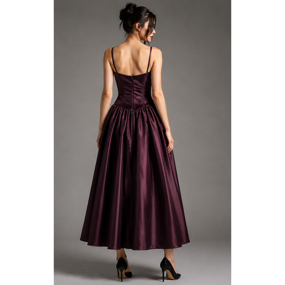 VTG Jessica McClintock Burgundy Satin Basque Waist Sz 12 Gothic Vamp Whimsigoth - Picture 6 of 12